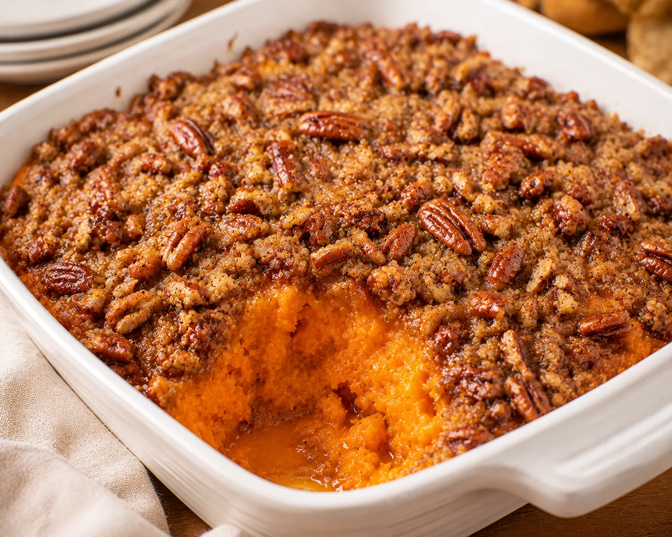 Sweet Potato Casserole with Pecan Topping